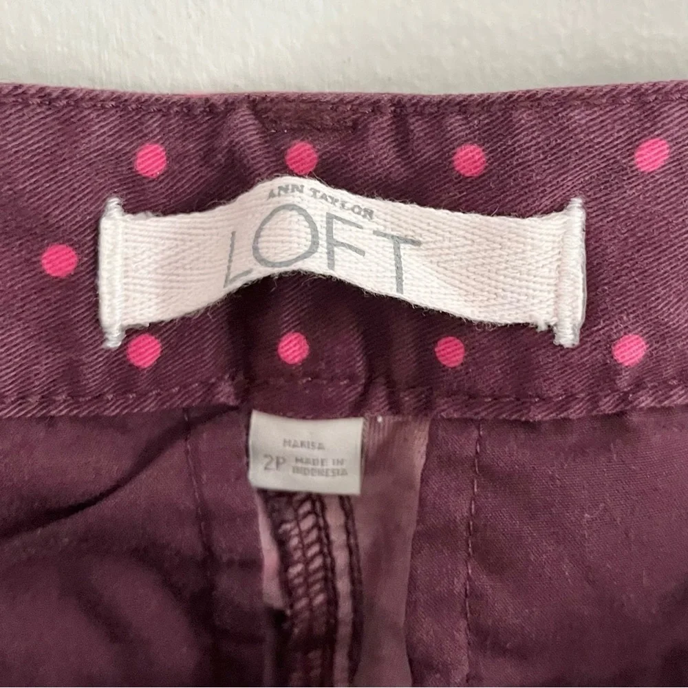 NWT Ann Taylor Loft Marisa Straight Leg Polka Dot Pants Pink Burgundy 2‎ Petite